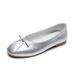 French Bow Silver Light Mouth Single Shoes Women's One-pedal Flat-soled Soft-soled Grandma Shoes_vogvips.com