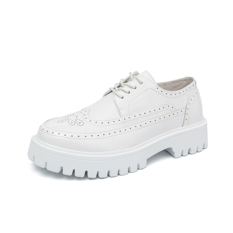 British Fashion Men's Big Head Black And White Color-blocking Thick Sole Heightened Casual Men's Shoes Lace-up Business Banquet Wedding Leather Shoes_vogvips.com