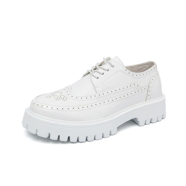 British Fashion Men's Big Head Black And White Color-blocking Thick Sole Heightened Casual Men's Shoes Lace-up Business Banquet Wedding Leather Shoes_vogvips.com