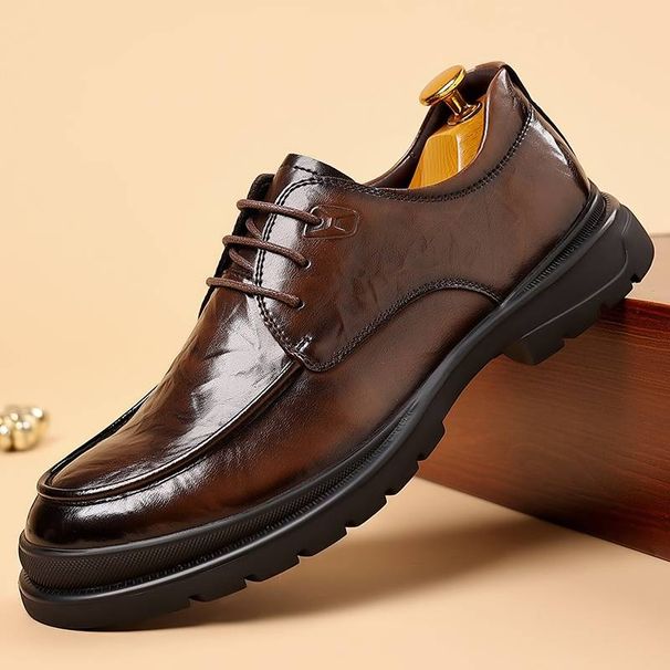 Fashionable Men's New British Black Business Formal Wear Derby Shoes Lace-up Leather British Brown Banquet Dress Wedding Leather Shoes_vogvips.com