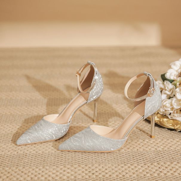 Women's Shoes Elegant Open-Toe Glitter High Heels For Women – Champagne & Silver Bridal Shoes With Ankle Strap – Comfortable Stiletto Pumps_vogvips.com