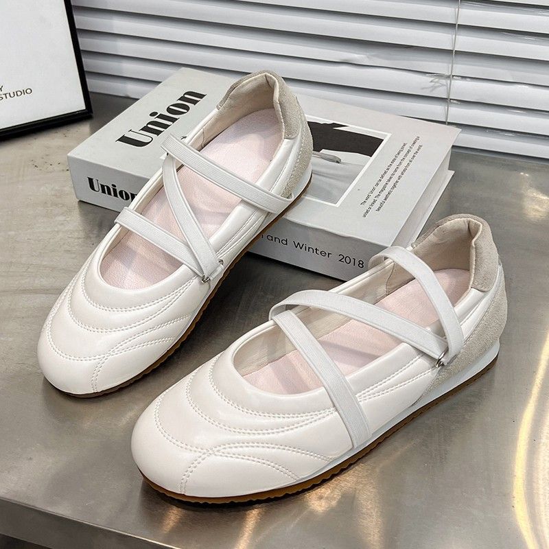 Versatile Women's Shoes - Summer Style, Unique Design, Flat Ballet-style Lace-up Leather Upper, Breathable, Low-cut, Casual Single Shoe_vogvips.com