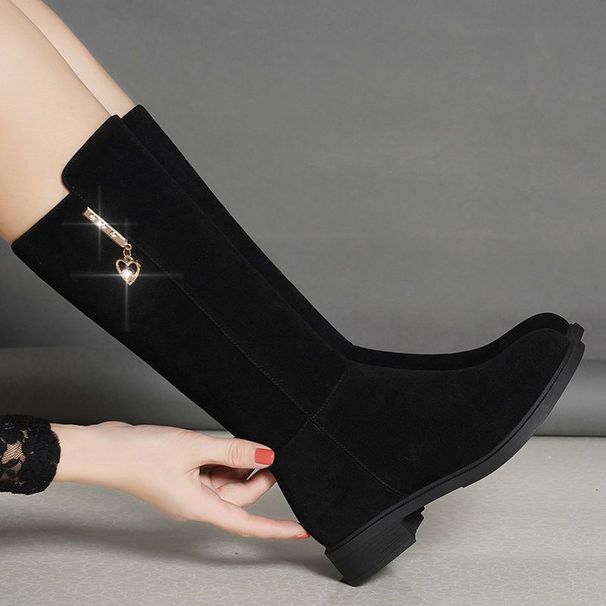 Long 2022 Winter New Flat Snow Boots For Women, Fleece-Lined, Warm, Mid-Calf Cotton Boots, Non-Slip Soft Sole_vogvips.com