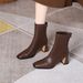 Women's Winter 2024 New French Style Slim Black Commuting Elegant High Square Toe Mid-Calf Chunky Heel Short Boots_vogvips.com