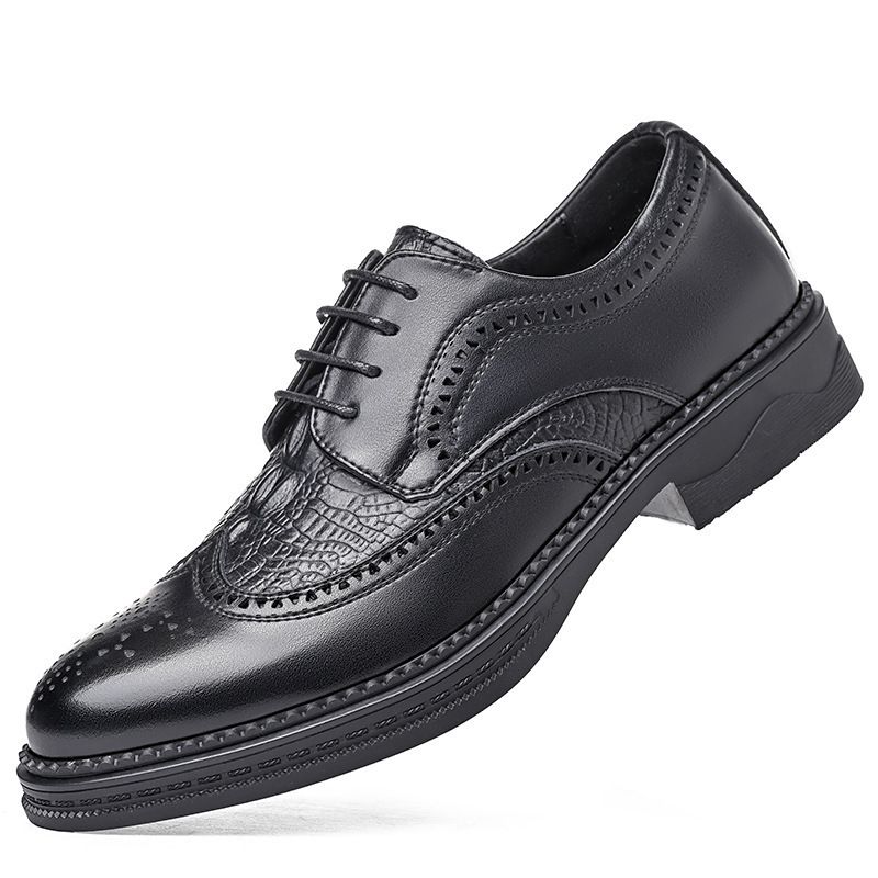Euro Step Brogue Top Layer Cowhide Business Formal British Carved Men's Leather Lace-up Breathable Trendy Oxford Shoes_vogvips.com