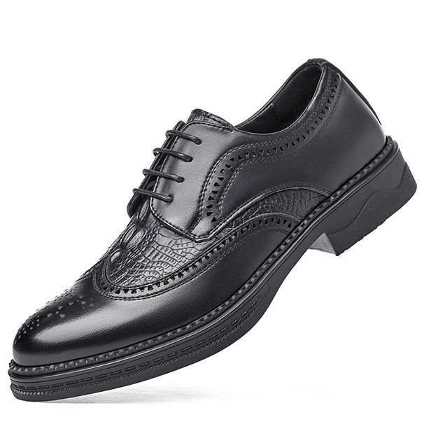 Euro Step Brogue Top Layer Cowhide Business Formal British Carved Men's Leather Lace-up Breathable Trendy Oxford Shoes_vogvips.com