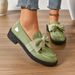 British-style Leather 2025 Spring And Autumn New Versatile Flat Wo's Solid Color Bow Shoes Chunky Heel Loafers For_vogvips.com