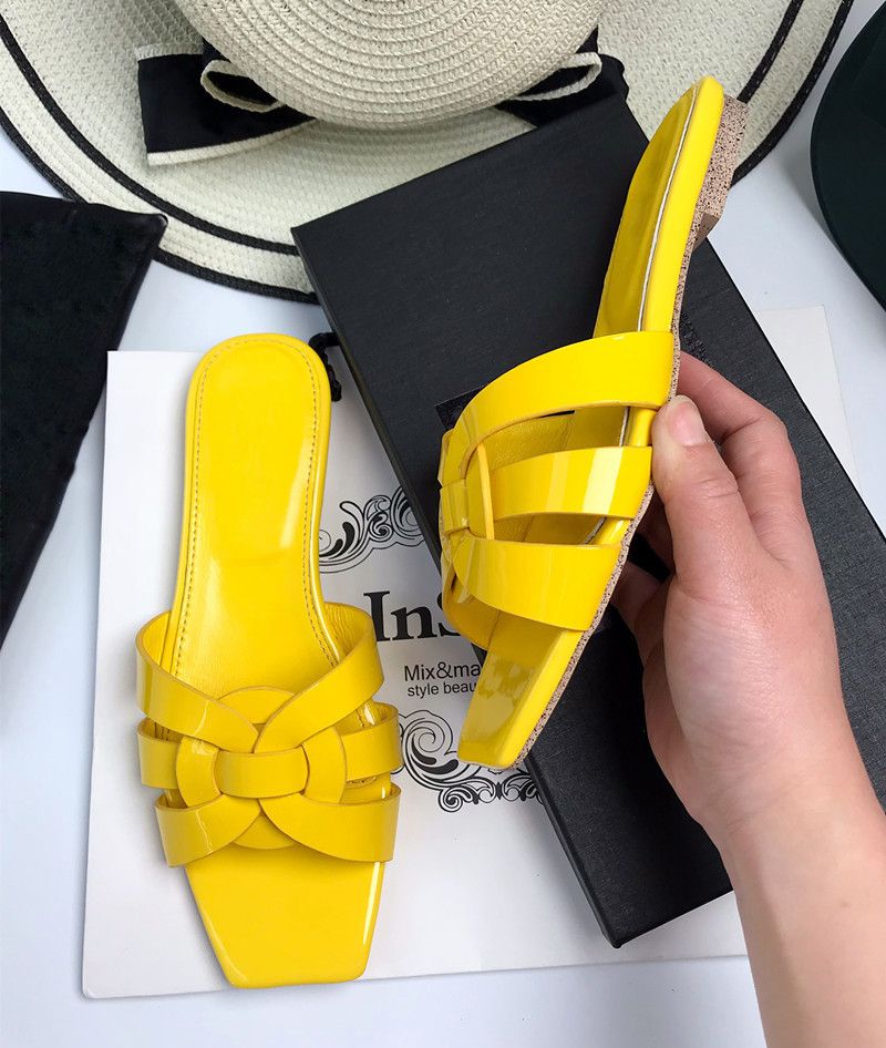 European And American Foreign Trade Y Brand Genuine Leather Slippers For Women Summer Woven Versatile Flat Heel Women's_vogvips.com
