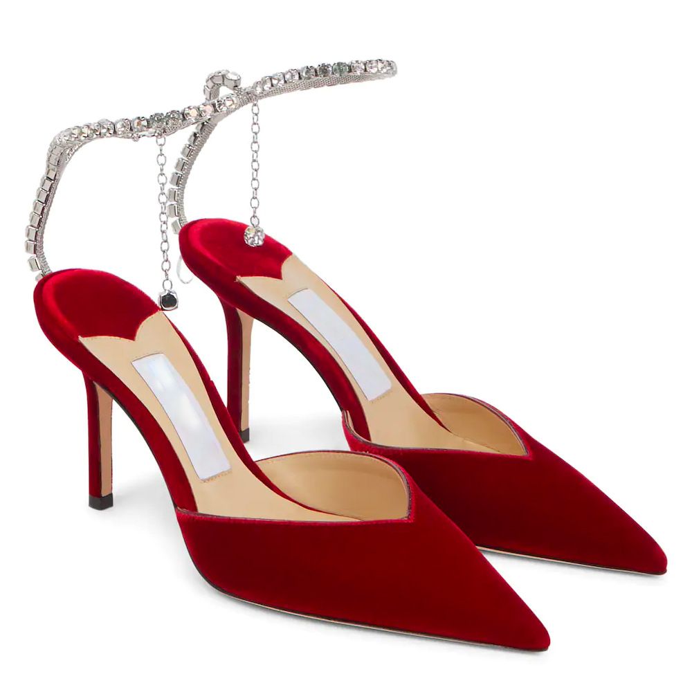 Manufacturer's New Summer Stiletto Heels With Rhinestone Chains, Pointed Toe, Suede, Sexy Closed-toe Sandals_vogvips.com