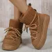 Women Suede Snow 2024 Winter Lace Up Warm Padded Ski Boots Leisure Synthetic Wool Platform Short Shoes_vogvips.com