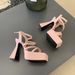 2025 Spring And Summer New Cross Strap Thick High Heel Waterproof Platform Pink Square Toe Women's Sandals_vogvips.com