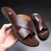 Outdoor Soft Leather Slippers For Men, Summer New Korean Style, Casual Non-Slip Trendy One-Word Beach Sandals_vogvips.com