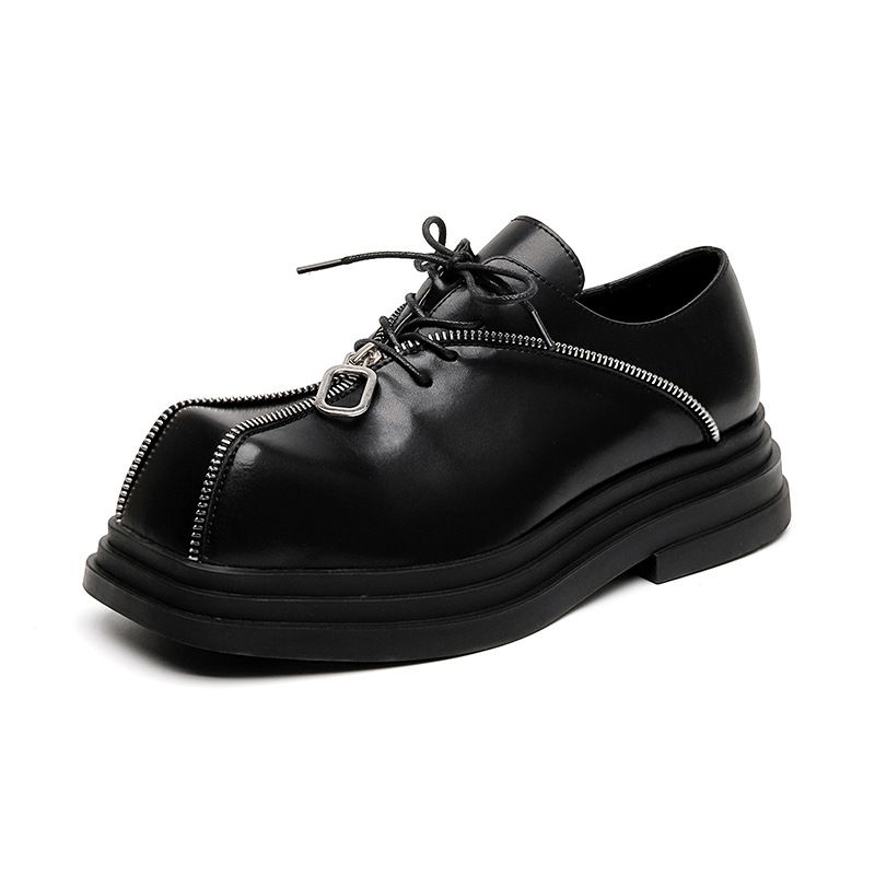 2025 Casual Single Shoe Spring New Item Thick Soled Sponge Cake Men's Leather Chain Derby Shoes 60702-E_vogvips.com