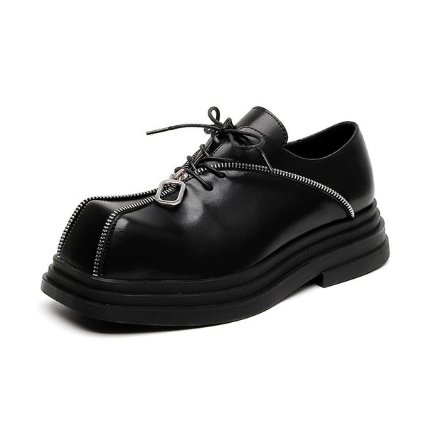 2025 Casual Single Shoe Spring New Item Thick Soled Sponge Cake Men's Leather Chain Derby Shoes 60702-E_vogvips.com