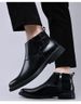 Large Size Men's Short Boots Retro Martin Boots Pointed Belt Buckle Velcro Cotton Boots Men's Shoes_vogvips.com