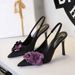 Hollow Back Strap Pointed Tip Thin Heel High Heels Color Matching Flower Women's Shoes Light Mouth Single Shoes_vogvips.com