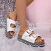 Platform Rhinestone Flip Flops, New Style, Cork Double Buckle Beach Sandals, Women's Style, Size 43_vogvips.com