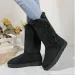 Women Snow Winter Mid-calf Warm Cotton Shoes Fashion Solid Color Button Ladies Brown Long Boots Plus Size 41 240830_vogvips.com