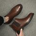Pointed Retro Chelsea Boots Men's Heightened High-top Leather Shoes Side Zipper Short Boots Medium-top Martin Boots_vogvips.com