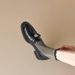 French Retro British Style Chunky Heel Loafers For Women, Soft Leather Slip-on With Camellia Decoration, Spring And_vogvips.com