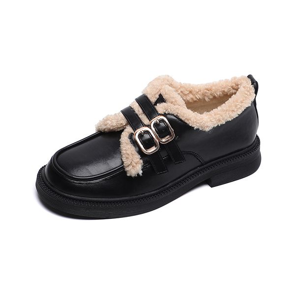 Platform British Small Leather Shoes Women's Autumn And Winter New Mao Mao Loafers Velvet Cotton Shoes_vogvips.com