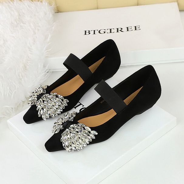 Light Luxury Elastic Band One Pedal Low Heeled Single Dazzling Rhinestone Bow Wedge Women S Shoes_vogvips.com