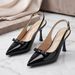 New Spring/Summer French Style Women's High Heels With Open Back, Thin Heel, Pointed Toe, Patent Leather, Bowknot, And_vogvips.com