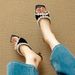 Women's Shoes Summer Sheepskin Fairy Style Square Head Open Toe Outdoor Slippers One Line Temperament Stiletto Sandals 40 Large Size_vogvips.com