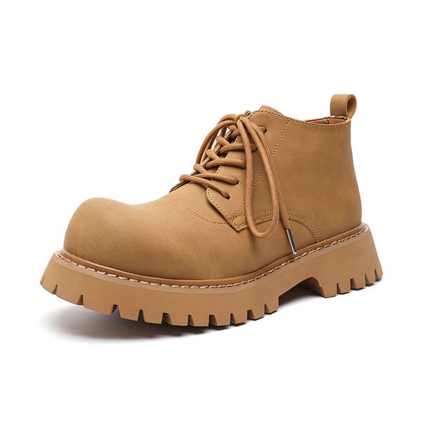 Big Head Derby Shoes Men's Vintage Commuter Round Head Platform Heightening Martin Boots Short Boots_vogvips.com