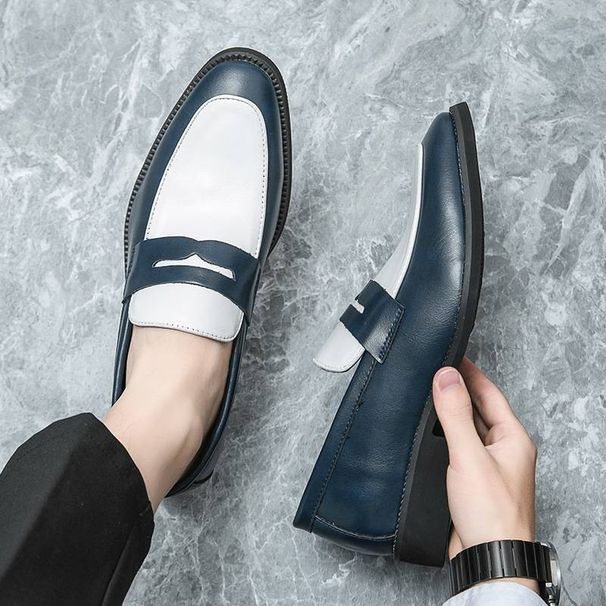 Spring NEW Black And White Two-tone Leather Shoes, Large-sized Loafers, Business Casual Men's Shoes_vogvips.com