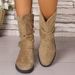 Mid-calf Metal Buckle Slim Boots Autumn/Winter New Style Suede Round Toe Women's Boots_vogvips.com