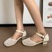 New French Style Hollowed Out Women's Sandals With A Mid Heel, Summer New Style, Genuine Leather Hollow Flat Belt, Thick Heel, Woven Sole_vogvips.com