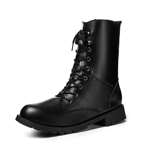 Martin For Women 2023 Autumn Winter Couple Style Large Size Round Toe Chunky Heel Lace-up Casual Mid-calf Boots_vogvips.com