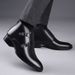 Genuine men's short boots, winter plush insulation, pointed high top leather shoes, British style_vogvips.com