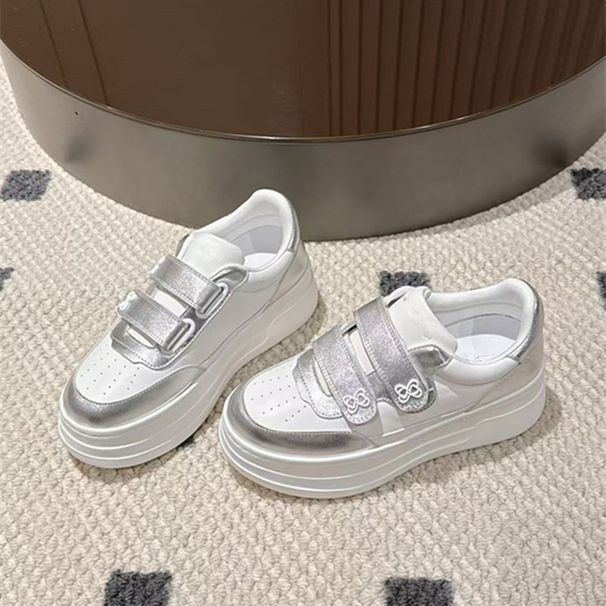Women's Casual White Sneakers with Velcro round Toe Platform Shoes Height Increasing Autumn/Winter Style Canvas Student Footwear_vogvips.com
