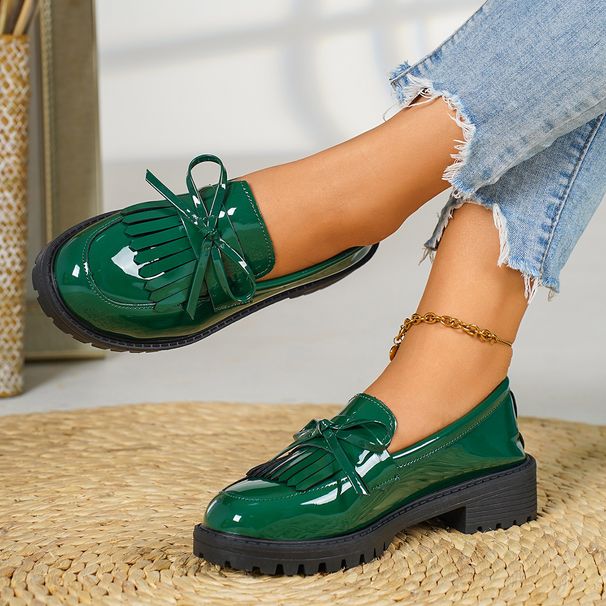 Plus Size Women's Red Leather Loafers French Style Flat Shoes Spring Autumn British Style Single Shoes_vogvips.com