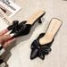 2022 Summer New Korean Style Bowknot Closed-Toe Sandals Women, Fashionable High Heel Pointed Toe Half Slippers For Women_vogvips.com