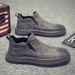 Men's Slip-On Mid-Top Zipper Casual Shoes Black Motorcycle Leather Trendy Sneakers_vogvips.com