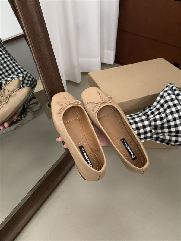 2025 Summer New Square Toe Granny Ballet Bowknot Flat Soft Sole Single Shoes Retro Loafers_vogvips.com