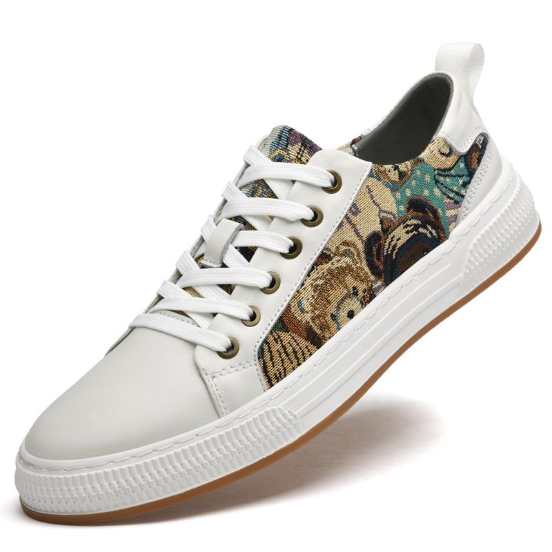 Bear Pattern First Layer Cowhide Board Shoes Men's European Station Men's Shoes Soft Sole Men's Casual Shoes One Pedal Shoes_vogvips.com