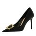 3265-K7 European And American Style Party Fashion Heels Stiletto Shallow Mouth Pointed Toe Sexy Slimming Metal Buckle_vogvips.com