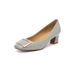 Patent Leather Square-toed Shallow Pumps For Wide Feet With Square Buckle, Mid-heel High-end Professional Chunky Heel_vogvips.com