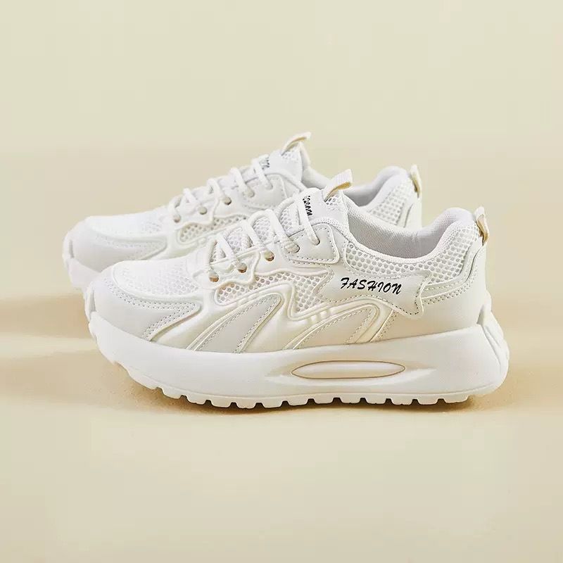 New Spring And Autumn Women's Breathable Mesh Sports Shoes, Korean Style Thick-soled Casual Soft-soled Running Dad Shoes_vogvips.com