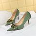 7239-A1 European And American Style Fashion Party Women's Thin Heel Shallow Mouth Pointed Toe Large Metal Buckle Single_vogvips.com
