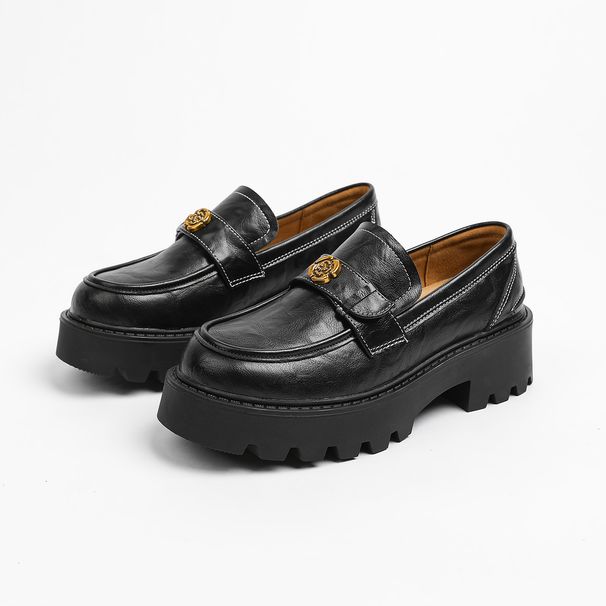 Thick-Soled Loafers Women Spring And Autumn 2025 New Genuine Height Increasing Thick Heel British Style Small Leather_vogvips.com