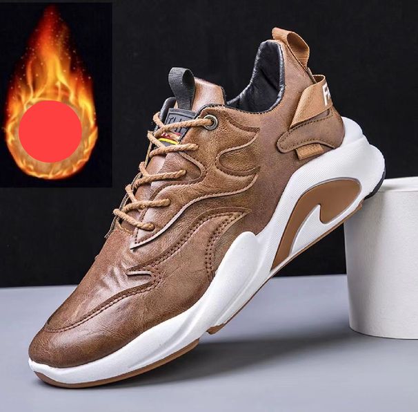 Men’s Shoes Sports Shoes Solid Color Leather Casual Shoes Thick Bottom Trend Running Shoes Wholesale_vogvips.com