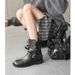 French Style Pointed Toe Side Zipper Short 2025 Autumn Winter Belt Buckle Versatile Slimming Thick Sole Motorcycle Boots_vogvips.com