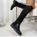Women's Knee-High Boots With Chunky Heel - Retro Solid Color Over-The-Knee Boots For Winter, Spring & Fall - Stretchable Cotton Lining & PU Upper_vogvips.com
