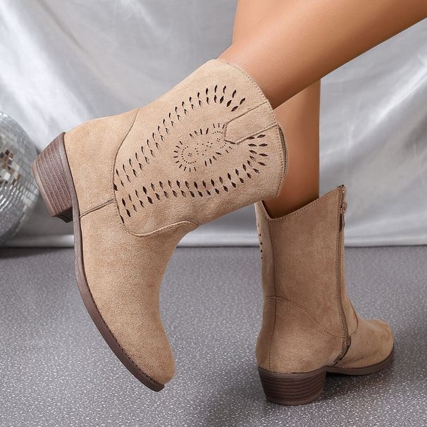 Women's Western Boots Pointed Toe Low Heel Side Zipper Light Luxury Casual Winter Boots Classic Western Boots_vogvips.com