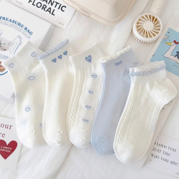 Dreamlikelin Women's Short Blue White Heart Design Spring Summer New Arrival Cute Girls Ankle Socks_vogvips.com